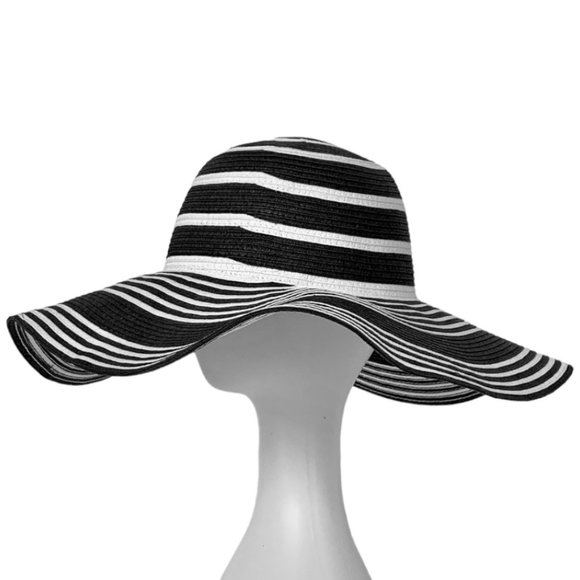 _Black and white wide brim straw sun hat from Talbots - Picture 7 of 8